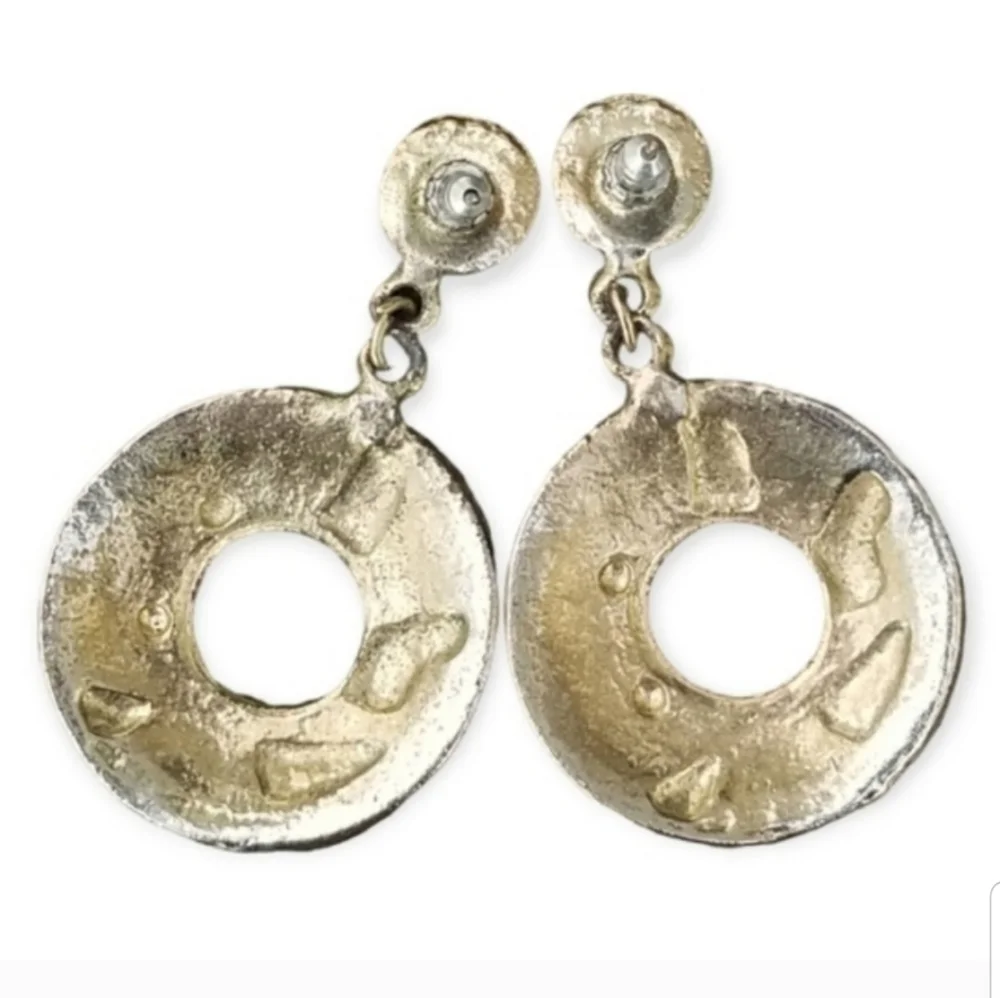 80S GEOMETRIC SHAPES ENAMEL & GOLDTONE DROP EARRINGS